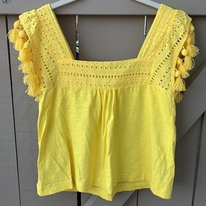 Lulu’s Tassel Sleeve Eyelet Trim Crop Top Yellow